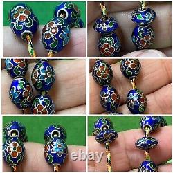 Antique Enameled 925 Silver Prayers Beads 33 Beads Rosary Very Rare Royal Blue R