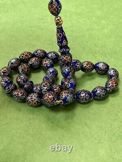 Antique Enameled 925 Silver Prayers Beads 33 Beads Rosary Very Rare Royal Blue R