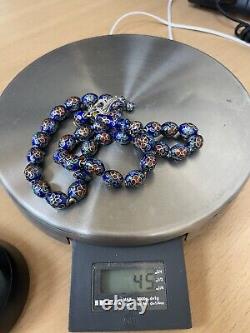 Antique Enameled 925 Silver Prayers Beads 33 Beads Rosary Very Rare Royal Blue R