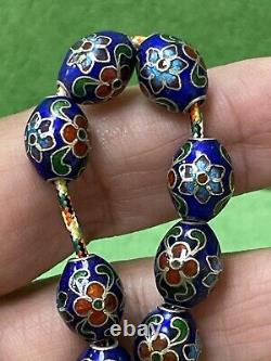 Antique Enameled 925 Silver Prayers Beads 33 Beads Rosary Very Rare Royal Blue R