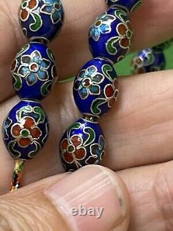 Antique Enameled 925 Silver Prayers Beads 33 Beads Rosary Very Rare Royal Blue R