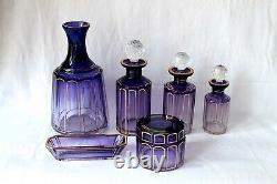 Antique French Baccarat Cannelures Royal Purple vanity set, very rare, c 1910