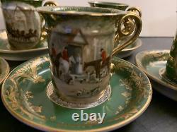 Antique Imperial Crown China Austria 6 Cups & Sucers FOX HUNT VERY RARE