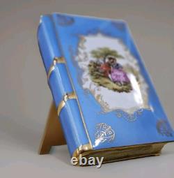 Antique Royal Blue French Porcelain limoges Library Trinket Book box Very Rare