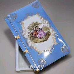 Antique Royal Blue French Porcelain limoges Library Trinket Book box Very Rare