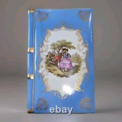 Antique Royal Blue French Porcelain limoges Library Trinket Book box Very Rare
