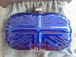 Auth Alexander Mcqueen Royal Blue Union Jack Skull Clutch Very Rare Ltd New