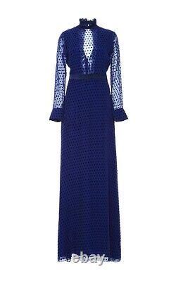 BNWT Very RARE Saloni Mary Devore Dot Silk ROYAL Blue Dress, UK 8 Us 4 ASO Kate