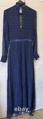 BNWT Very RARE Saloni Mary Devore Dot Silk ROYAL Blue Dress, UK 8 Us 4 ASO Kate