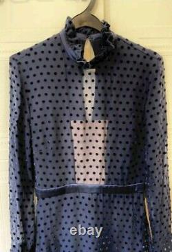 BNWT Very RARE Saloni Mary Devore Dot Silk ROYAL Blue Dress, UK 8 Us 4 ASO Kate