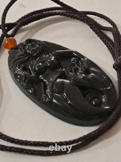 BURMESE JADIETE 125ct IMPERIAL OMPHACITE BLACK A GRADE JADEITE PENDANT VERY RARE