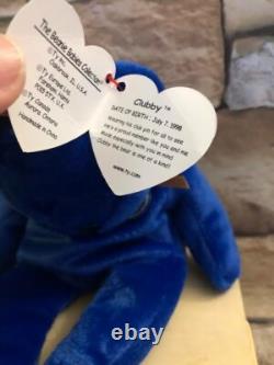 Beanie Babies VERY RARE MISSHAPED FACE, STAMPED 1998 Clubby Royal Blue-Retired