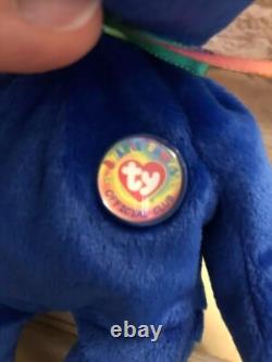 Beanie Babies VERY RARE MISSHAPED FACE, STAMPED 1998 Clubby Royal Blue-Retired