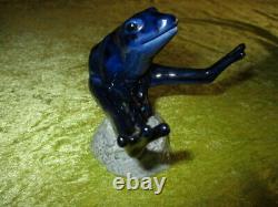 Beautiful Figure From Royal Copenhagen Blue Frog On Stone Lucky Frog Very Rare