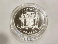 Bob Marley 1995 Royal Mint $50 Silver Proof Very RARE Jamaica Coin with COA