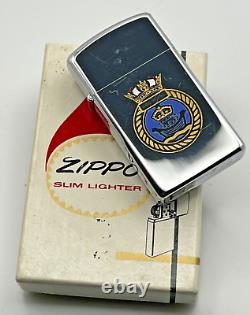 Brand New 1974 ZIPPO Lighter Slim Very Rare Obsolete HMS ARK ROYAL All Original