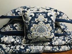 Croscill Blue Imperial Damask 5 Piece King Comforter Full Set Very Rare