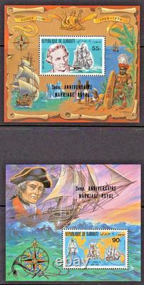 Djibouti 1983 Royal Wedding 2nd. Anniversary Black ovpt. On Cook 2 S/S Very Rare