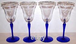 Exquisite Very Rare Set Of 4 Christian Dior Crystal Azure Royal 8 Wine Glasses