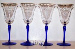 Exquisite Very Rare Set Of 4 Christian Dior Crystal Azure Royal 8 Wine Glasses