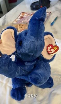 Extremely RARE Ty Beanie Buddy peanut the royal blue elephant! Very VALUABLE