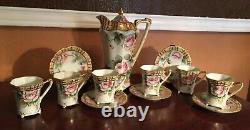 Gorgeous-Very Rare Nippon 12-Piece Chocolate Set Pink Roses and Gold Mark#38