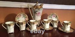 Gorgeous-Very Rare Nippon 12-Piece Chocolate Set Pink Roses and Gold Mark#38