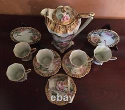 Gorgeous-Very Rare Nippon 12-Piece Chocolate Set Pink Roses and Gold Mark#38