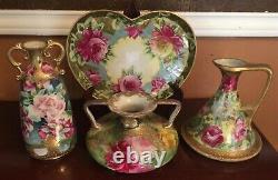 Gorgeous-Very Rare Nippon 12-Piece Chocolate Set Pink Roses and Gold Mark#38