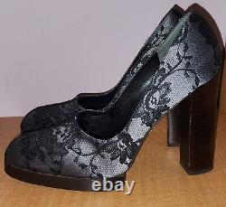Gucci Tom Ford Fall 1998 Satin Lace Overlay Wood Pump Heels Very Rare Vintage 8b