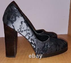 Gucci Tom Ford Fall 1998 Satin Lace Overlay Wood Pump Heels Very Rare Vintage 8b