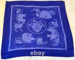 HERMES Ex-Libris Royal Blue 90 cm Cashmere Silk Scarf Box EXCELLENT VERY RARE