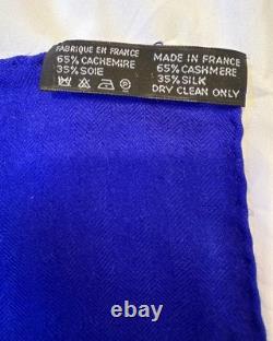 HERMES Ex-Libris Royal Blue 90 cm Cashmere Silk Scarf Box EXCELLENT VERY RARE