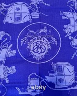 HERMES Ex-Libris Royal Blue 90 cm Cashmere Silk Scarf Box EXCELLENT VERY RARE