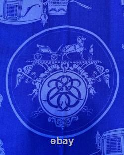 HERMES Ex-Libris Royal Blue 90 cm Cashmere Silk Scarf Box EXCELLENT VERY RARE