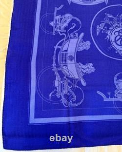 HERMES Ex-Libris Royal Blue 90 cm Cashmere Silk Scarf Box EXCELLENT VERY RARE