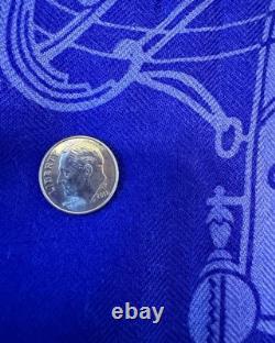 HERMES Ex-Libris Royal Blue 90 cm Cashmere Silk Scarf Box EXCELLENT VERY RARE
