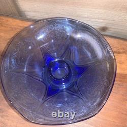 Hazel Atlas Cobalt Blue Royal Lace Ruffled Pair 2 Candlesticks Very Rare Euc