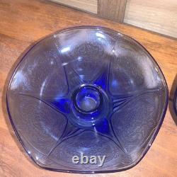 Hazel Atlas Cobalt Blue Royal Lace Ruffled Pair 2 Candlesticks Very Rare Euc