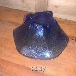 Hazel Atlas Cobalt Blue Royal Lace Ruffled Pair 2 Candlesticks Very Rare Euc