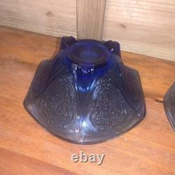 Hazel Atlas Cobalt Blue Royal Lace Ruffled Pair 2 Candlesticks Very Rare Euc