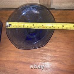 Hazel Atlas Cobalt Blue Royal Lace Ruffled Pair 2 Candlesticks Very Rare Euc