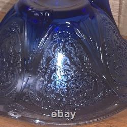 Hazel Atlas Cobalt Blue Royal Lace Ruffled Pair 2 Candlesticks Very Rare Euc