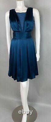 Issa London Petrol Blue Pleat Sheer Panel Silk Dress UK8 US4 ASO Royal Very Rare