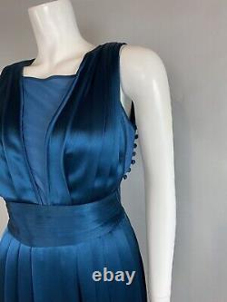 Issa London Petrol Blue Pleat Sheer Panel Silk Dress UK8 US4 ASO Royal Very Rare
