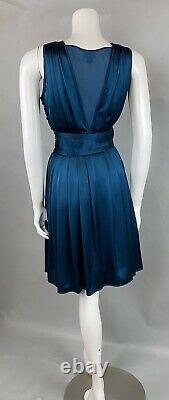 Issa London Petrol Blue Pleat Sheer Panel Silk Dress UK8 US4 ASO Royal Very Rare