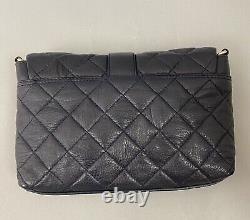 Jaeger Navy Blue + Gold Tone Quilted Leather Clutch Hand Bag Aso Royal Very Rare