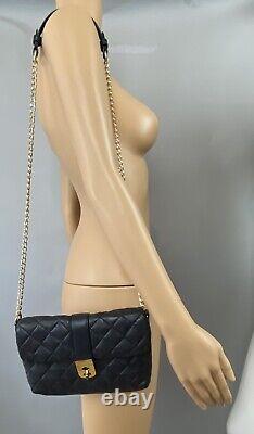 Jaeger Navy Blue + Gold Tone Quilted Leather Clutch Hand Bag Aso Royal Very Rare