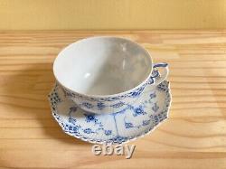 Large size! ROYAL COPENHAGEN Blue Fluted Full Lace tea cup & saucer, very rare