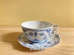 Large size! ROYAL COPENHAGEN Blue Fluted Full Lace tea cup & saucer, very rare